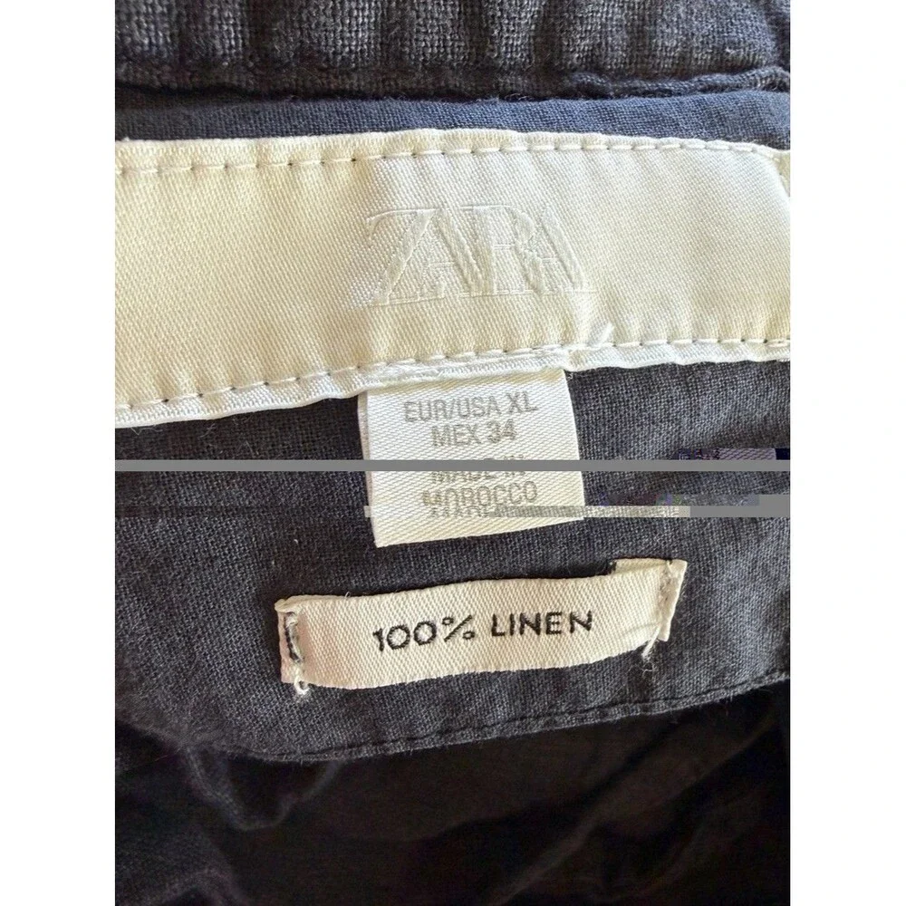 Zara Men Linen Pants Navy Blue Sz XL Casual Summer Lightweight Beach Bohemian